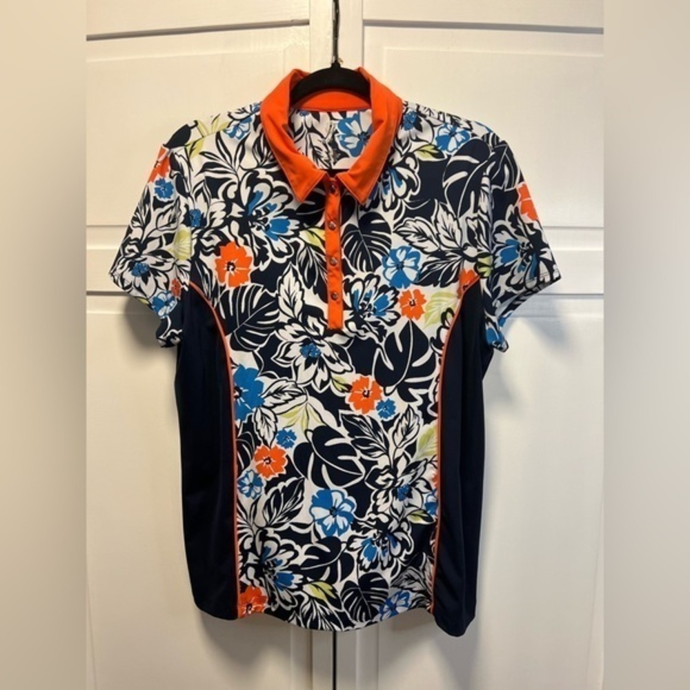 Ruby Rd. Floral Pattern Short Sleeve Polo Short Size Womenโs Large Multicolor